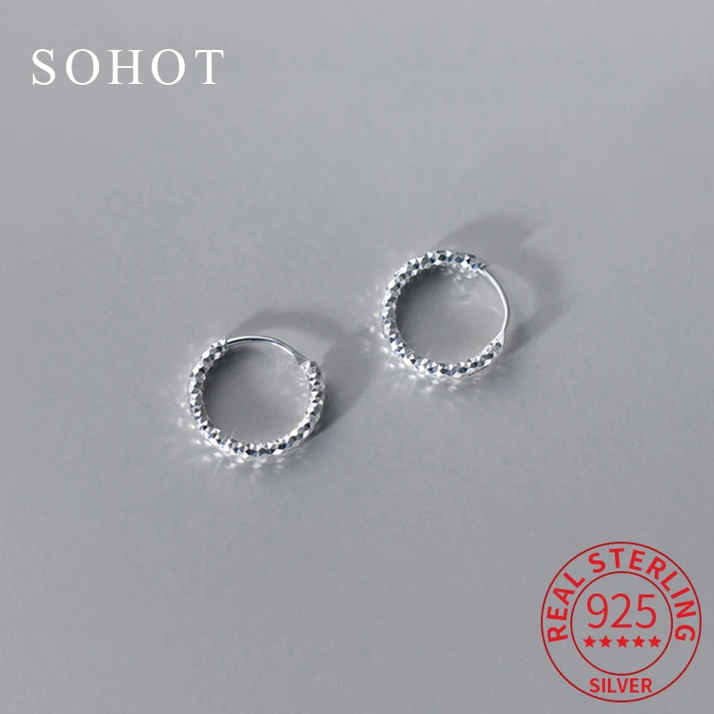 

Real 925 Sterling Silver 14/20MM Sparkling Trendy Minimalist Hoop Earrings for Women OL Fine Jewelry Light Luxury Accessories