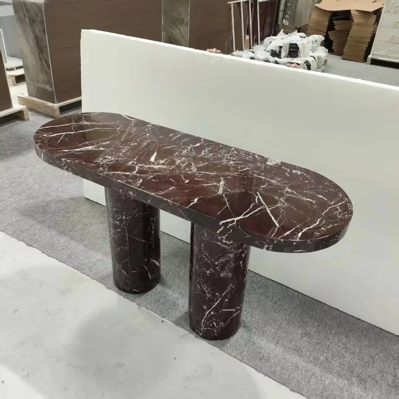 Modern Luxury Nordic Entrance ELevanto Red  Marble Table Living Room Furniture Hallway Entry Stone Rectangle Console Table Set