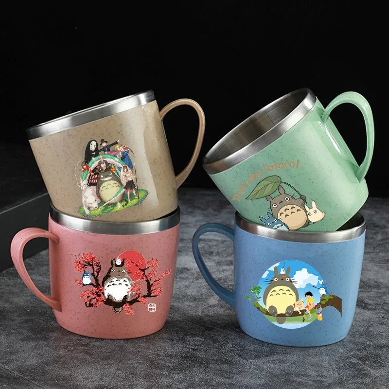 Bouteille d'eau mignonne Totoro, tasse à eau unisexe en acier inoxydable avec poignée, tasses pour couples et familles, bouteilles à lait et à café, cadeaux pour fêtes d'anniversaire