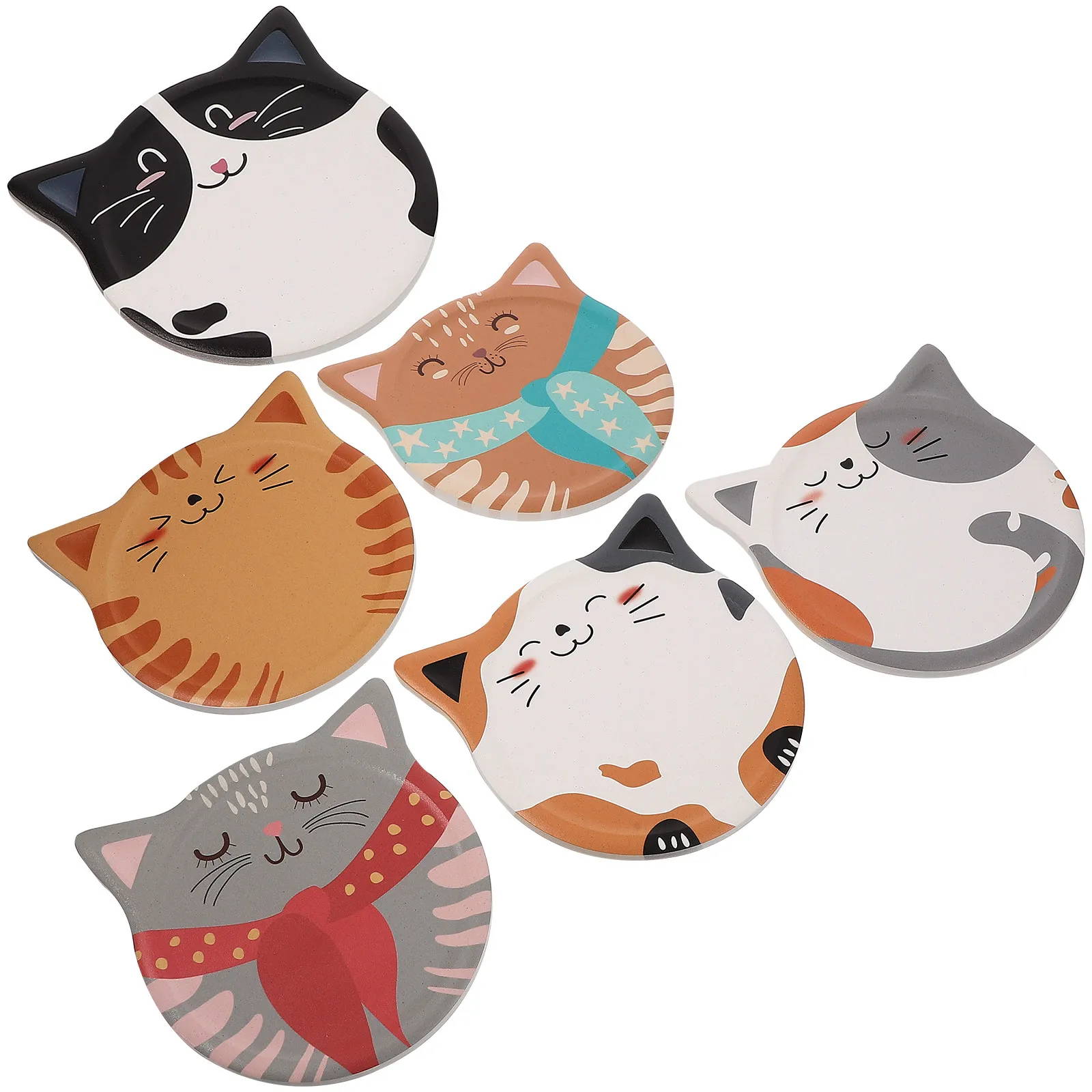 

6Pcs Cat Coasters Ceramic Decorative Cup Pads Non-Slip Drink Mats for Coffee Tea Wine Glasses Home Kitchen Desk Decor