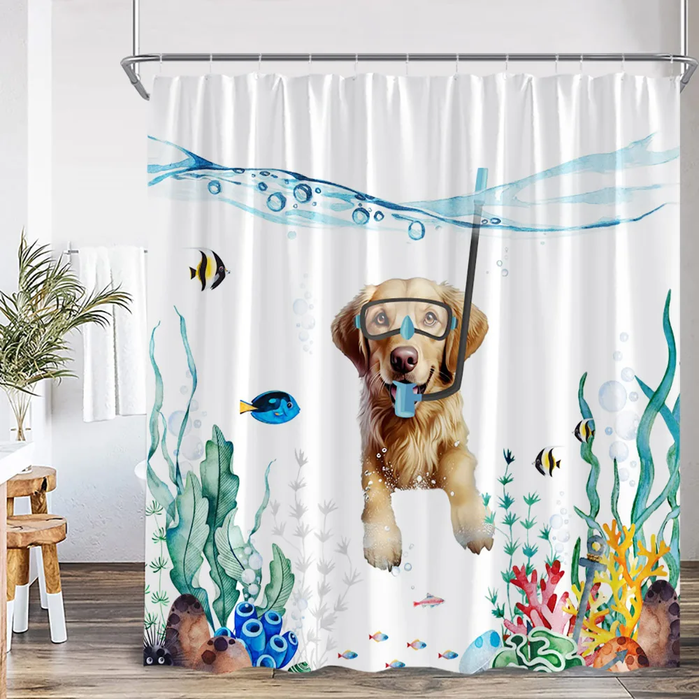 Funny Animal Cartoon Shower Curtain Bathing Dog Farm Animals Farmhouse Bathroom Decor Kid Child Polyester Bath Curtain with Hook