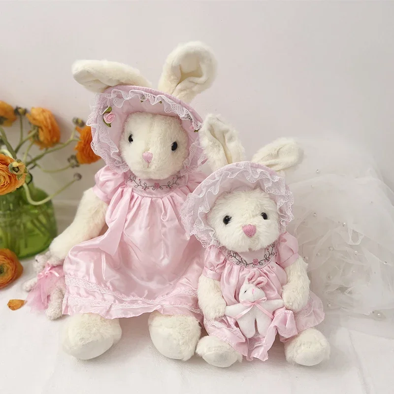 Pastorale stijl cartoon konijn knuffel pop konijn met jurk en hoed Knuffels Knuffels poppen Kerst verjaardagscadeaus