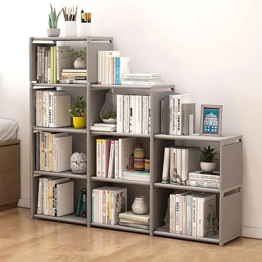 

Bookshelf Kids 9 Cube Book Shelf Organizer Bookcase Diy For Bedroom Classroom Office (Gray)