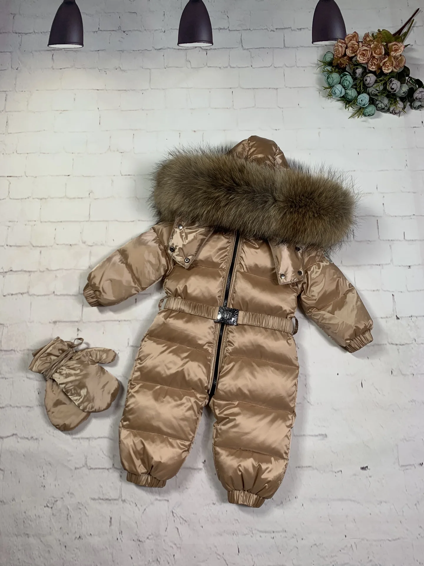 70cm-150cm Raccoon fur Outdoor 2022 winter down jacket child down coat overall children snowsuit girl outerwear suit jumpsuits