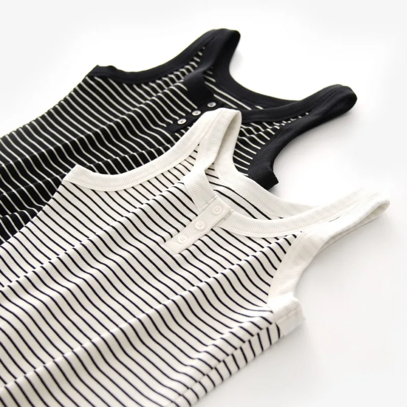 Cotton vest women's summer striped button up suspender slim fit and anti glare top