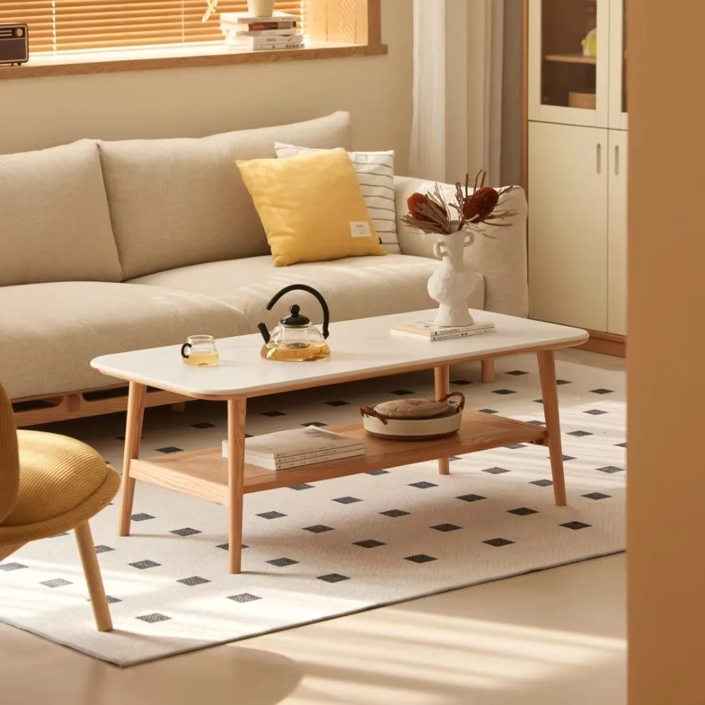 Living Room Table Modern Design Oak Solid Wood Furniture Coffee/Tea Table with Slate Counter