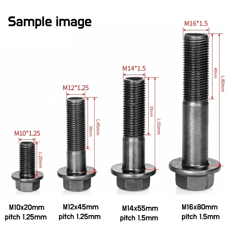 Hexagon Flange Screws Bolt Hex Flange Cap Screws Fastener Grade 10.9 Black Carbon Steel Pitch  M10 M12 1.25mm M14 M16 1.5mm