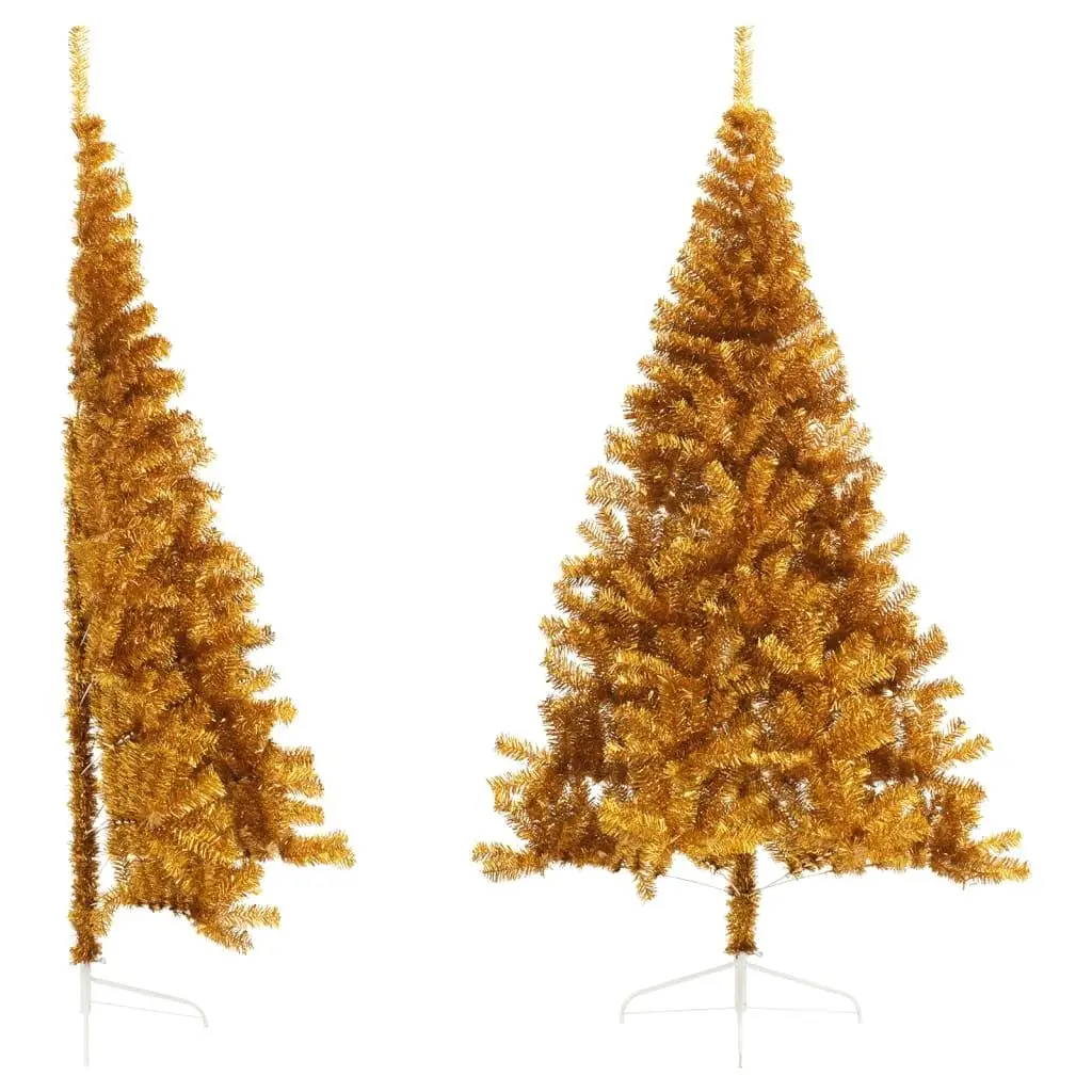 210 cm Gold Artificial Half Christmas Tree with Stand - Premium PET Holiday Decor