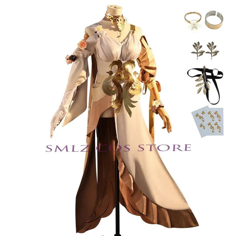 Aglaea تأثيري لعبة هونكاي ستار السكك الحديدية زي Aglaea الذهبي شعر مستعار موحد بدلة كاملة حفلة كرنفال الحدث كون تأثيري الملابس