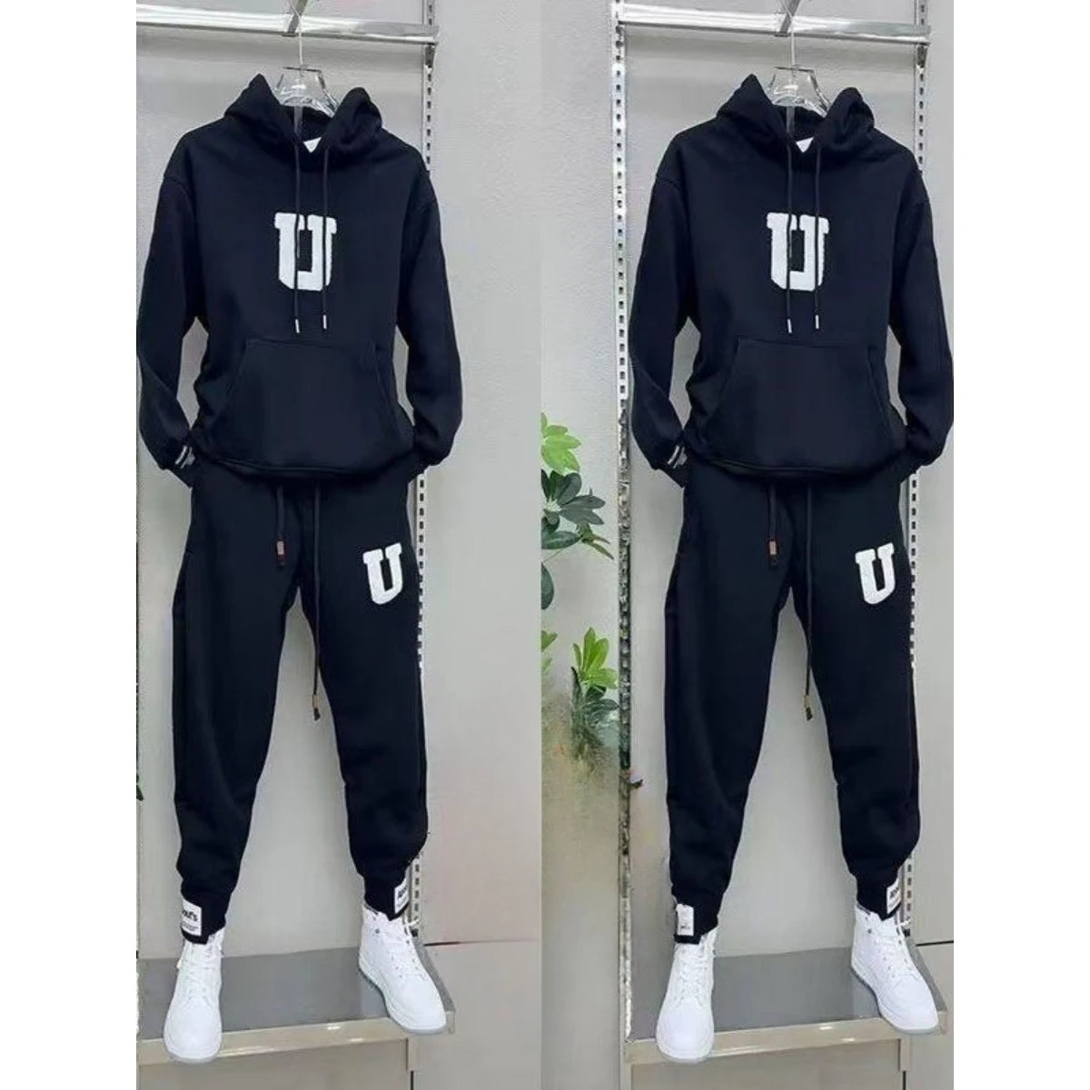 

Новый мужской осенне-зимний пуловер с капюшоном + брюки, комплект из 2 предметов, модный повседневный комплект спортивной одежды для фитнеса и бега