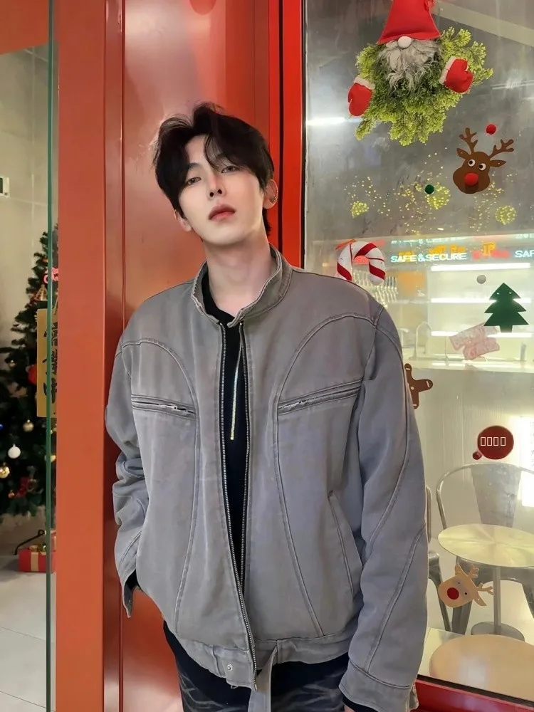 

ey Stand Collar Harington Workwear Jaet Men's ort Canvas Denim Jaet Spring New Cleanfit Casual Outerwear Zipper Closure