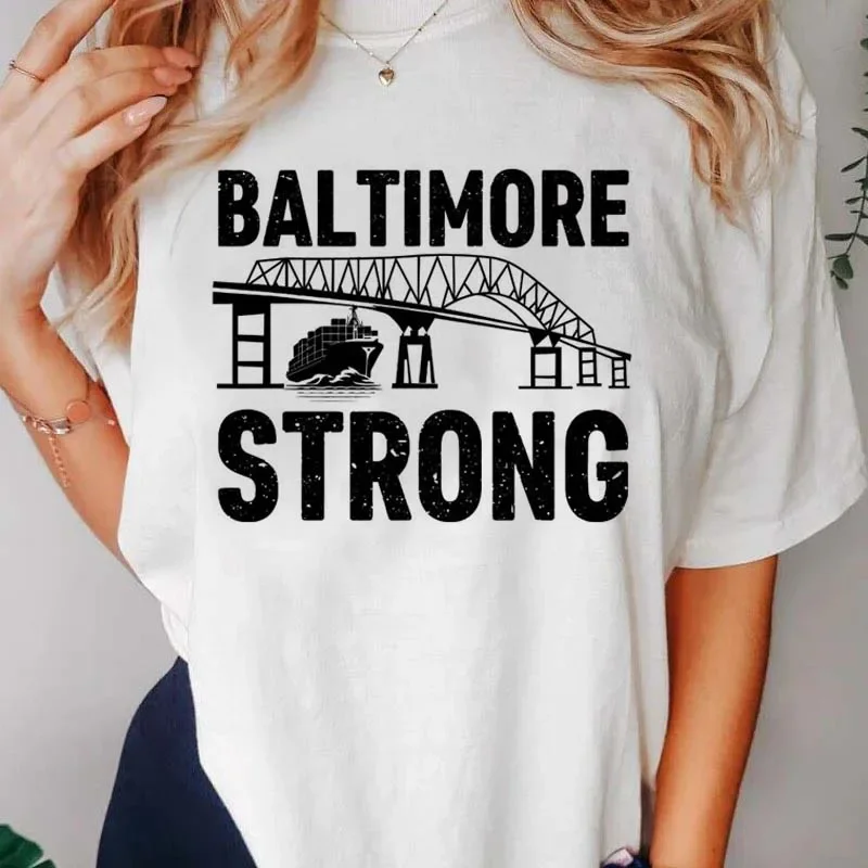 Retro Women's Clothing Baltimore Strong Francis Scott Key Bridge Printed Fashion Pattern T-Shirt Short Sleeved Top T-Shirt