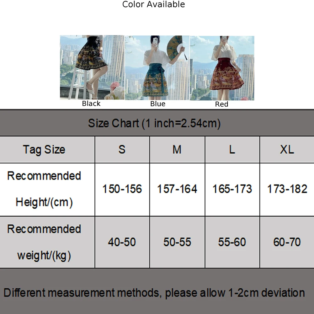 Brand New Half Skirt Modified Hanfu Fashionable High-waisted Laceup Printed Retro Simple Spring Street Summer Women