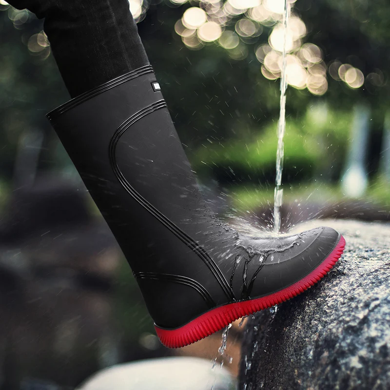 

Мужские высокие резиновые сапоги, длинные и толстые модные противоскользящие водонепроницаемые ботинки, прочная резиновая обувь для рыбалки на открытом воздухе