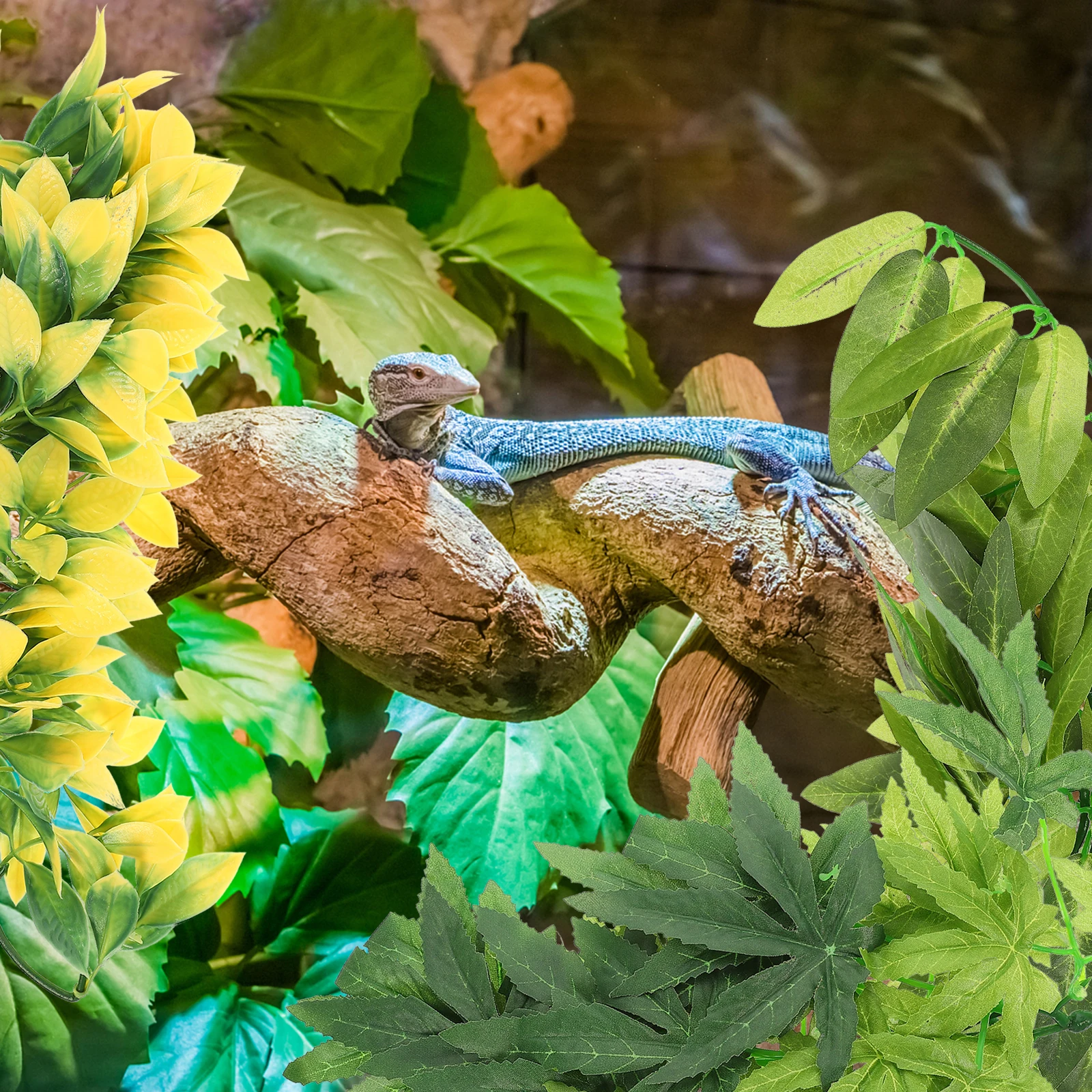 

3pcs Reptile Tank Decor Set Lifelike Artificial Plants With Suction Cups For Aquarium Terrarium Habitat Realistic Reptile Plants