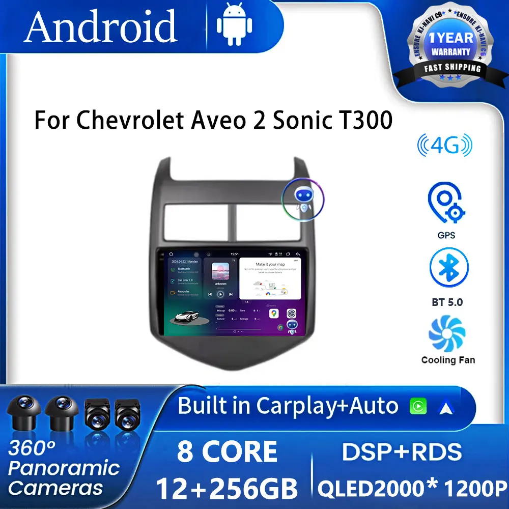 

For Chevrolet Aveo 2 Sonic T300 Car Radio Multimedia Player Navigation GPS 2 Din 2din Android 14 Autoradio CarPlay