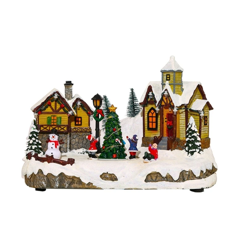 

Christmas House Ornament Resin Lighted House with Music and Sparkling Lights