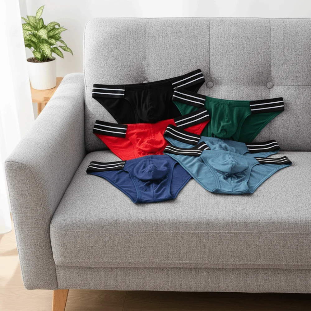 Soft Comfortable Lingerie Men's Triangle Panties Mid Waist Breathable Men Thin Briefs Large Size Stripe Underwear for Men Men