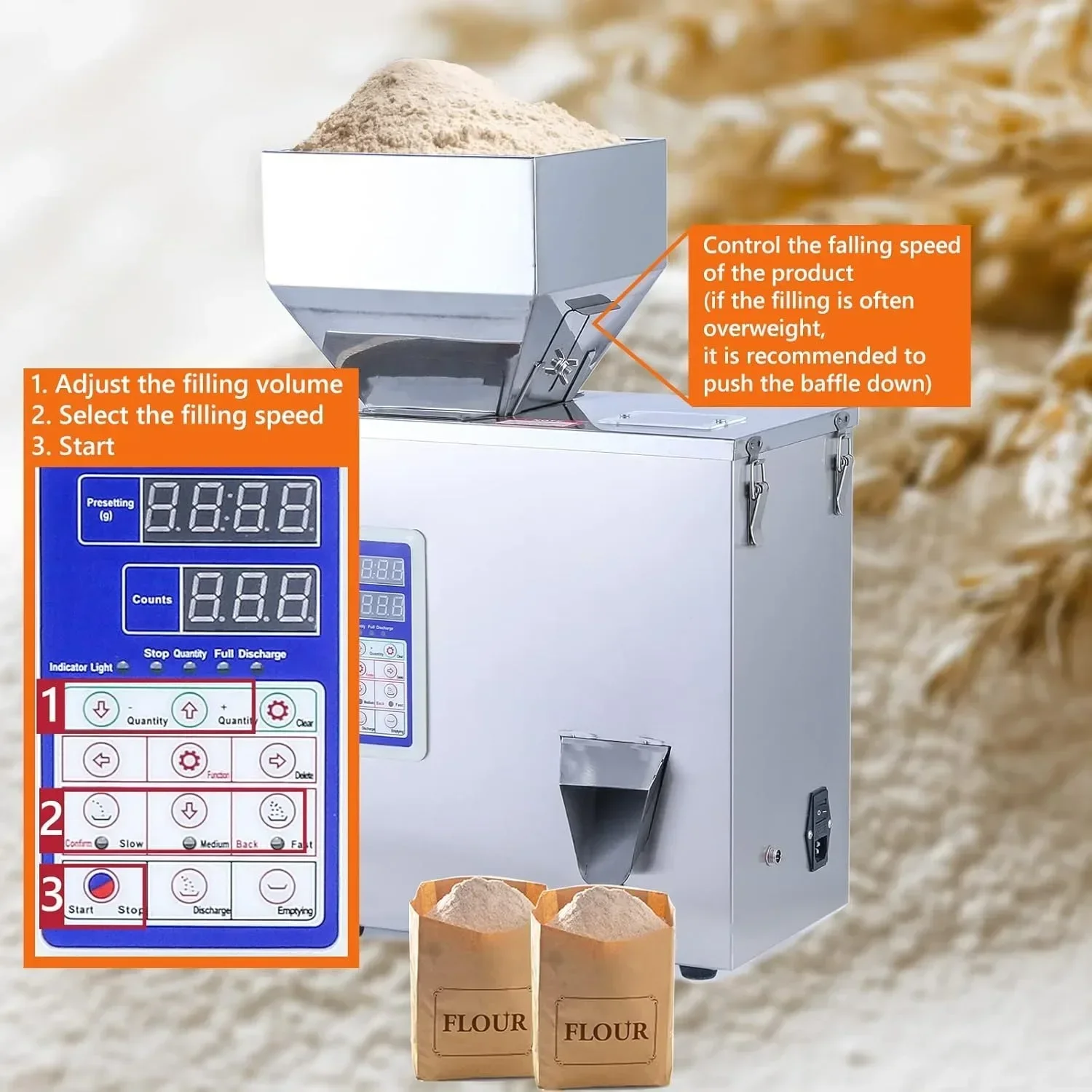 1-99/200/500G Powder Filling Machine Particle Filling Machine Automatic Powder Particle Dispenser for Flour Beans Glitter Filler