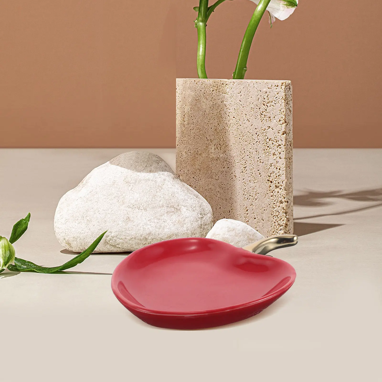 

2Pcs Red Shaped Ceramic Jewelry Tray for Women - Decorative Vanity Ring Dish Earrings Storage Holder Nordic Style Trinket