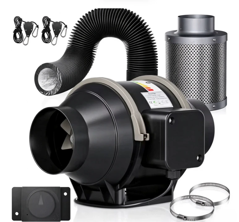 4/6 Inch EC Inline Duct Fan Kit With Carbon Filter, Knob Variable Speed Ventilation Fan For Grow Tent Home Odor Exhaust