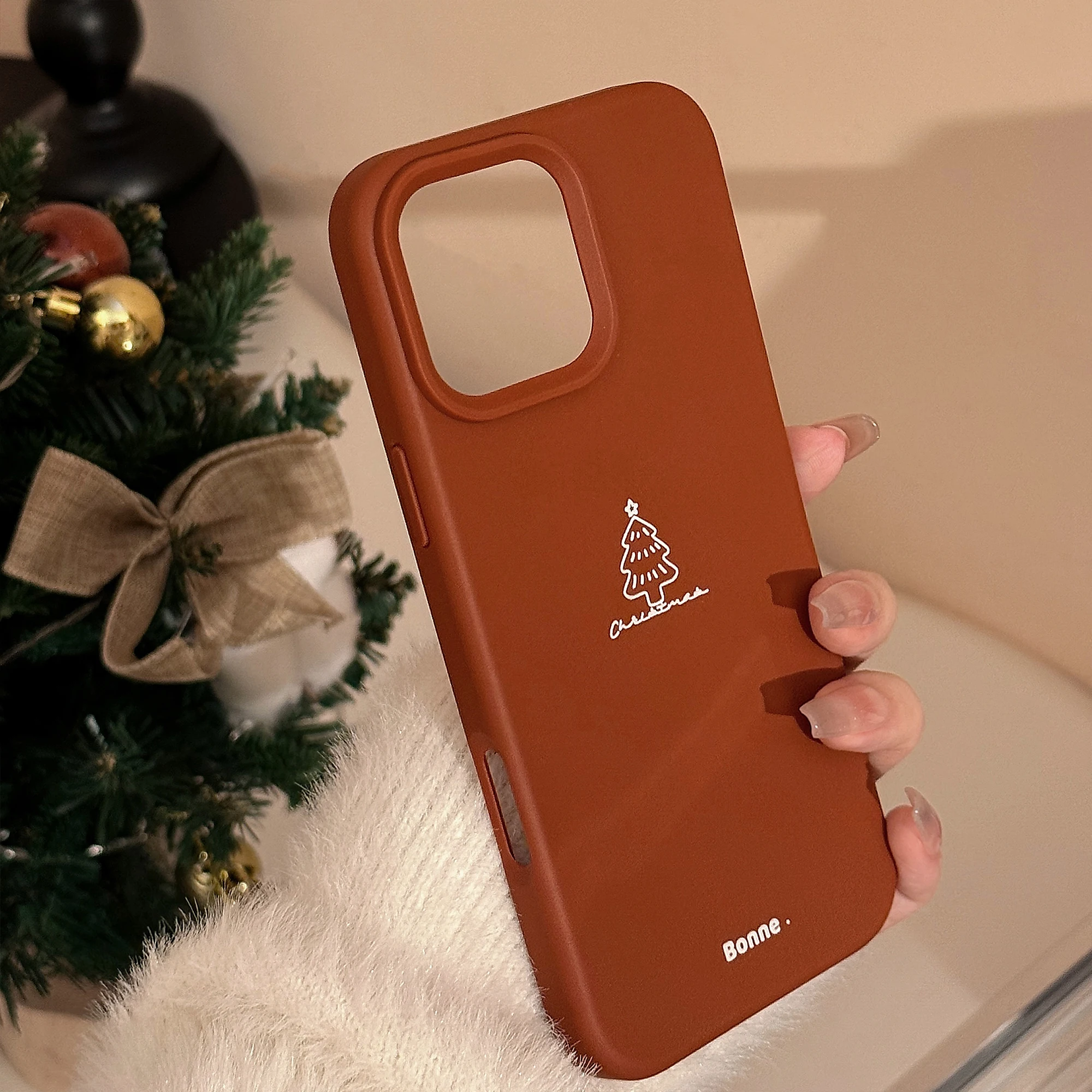 Merry Christmas New Year Gifts Case For iPhone 16 15 14 Pro Max 13 12 Christmas Tree Solid Color Soft Silicone TPU Red Cover