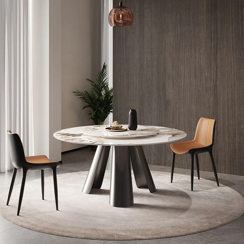 

Italian Modern Large Flat Marble With Thick Tabletop Round Dining Table