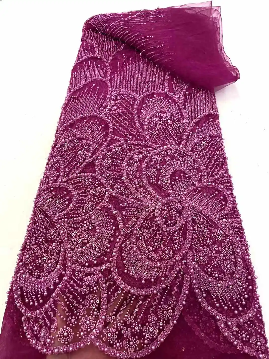 French Tulle Beads Lace Fabric African Lace Fabric 2025 Pearls High Quality Nigerian Embroidery Lace Fabric For Wedding Sewing