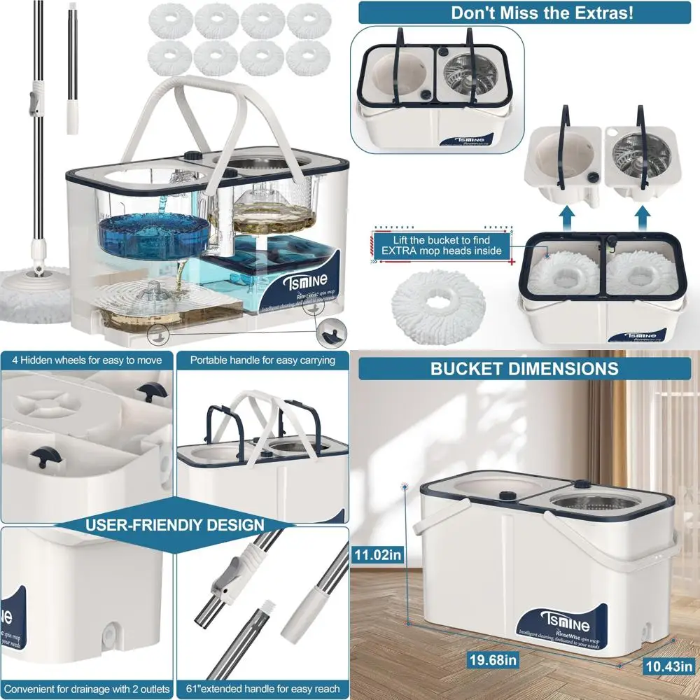 

Large-Capacity 4-Chamber Spin Mop Bucket for Hardwood Floors - Household Cleaning with Separate Clean and Dirty Water Chambers