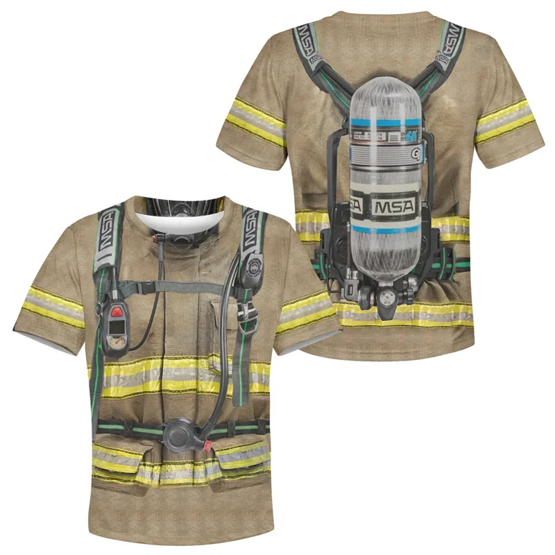 2024 Summer Cool 3D Print T Shirts For Men Firefighter Cosplay Clothing Streetwear Boys Kids T-shirt Short-sleeved Tops Homme