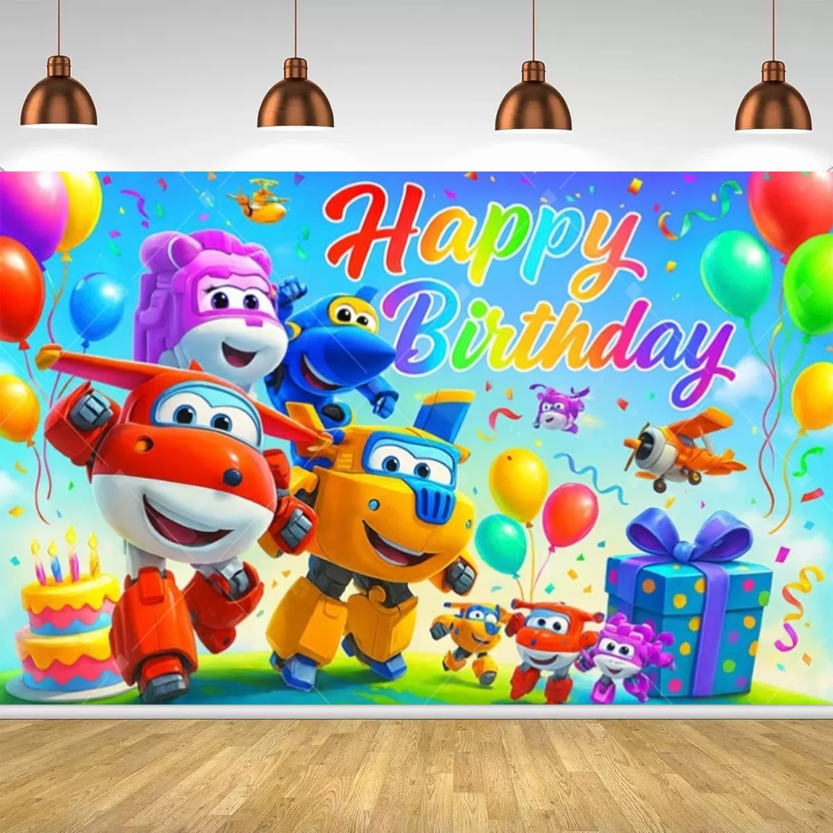 Cartoon SuperWings Geburtstagsparty-Dekorationen Hintergrund Kinder Super-Flugzeug Geburtstagsparty-Deko Banner Baby Taufe Party-Zubehör – Detail 12