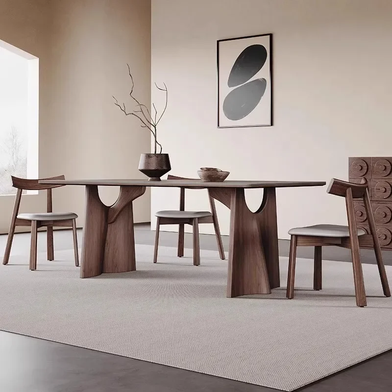 

Nordic solid wood rock slab dining table, small household light luxury