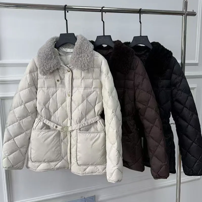 2026 Winter Heart Women's Down Jacket Fashion High Street Lamb Wool Jacket