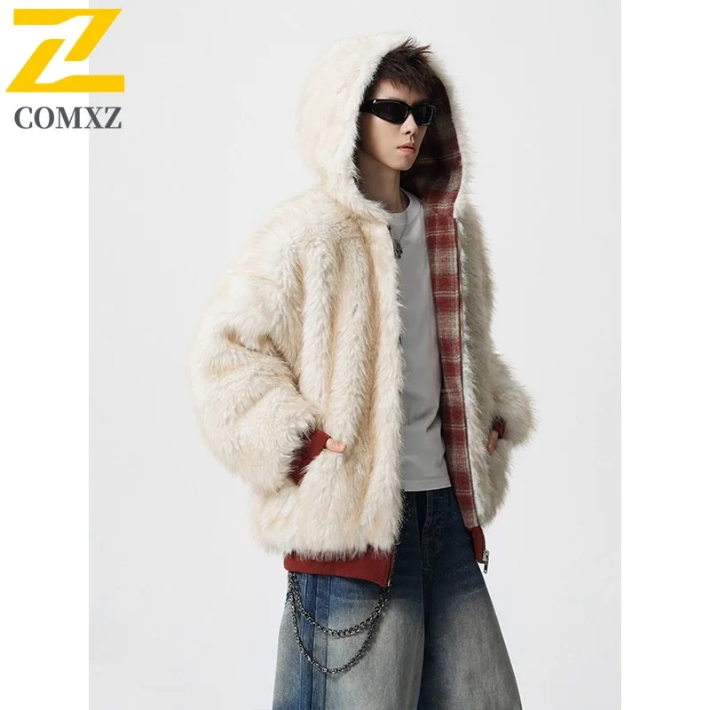 

Двусторонняя клетчатая хлопковая куртка, мужское пальто с капюшоном, модная теплая стеганая парка в американском стиле на флисовой подкладке, зимняя повседневная верхняя одежда