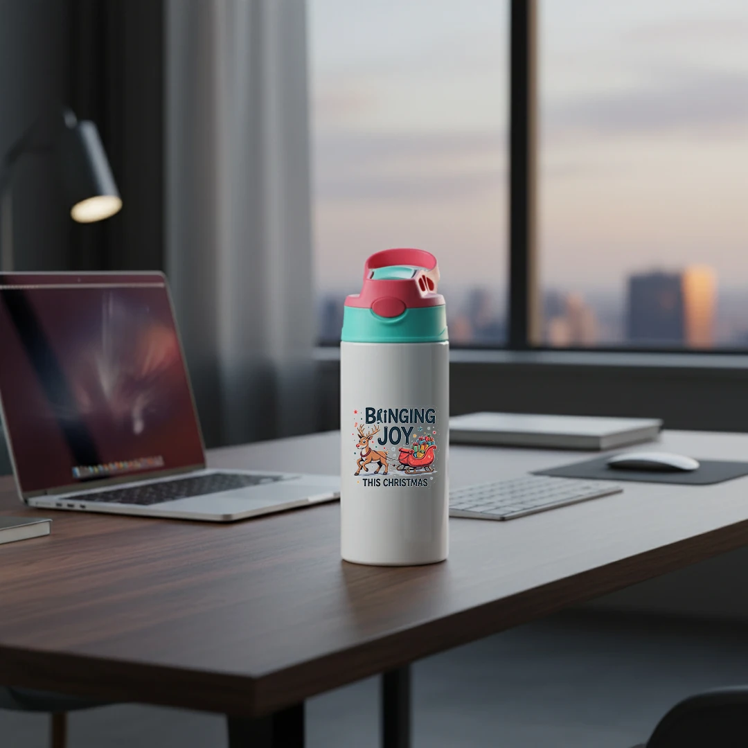 Isolierter Becher aus Edelstahl 304, Cartoon-Rentier, Weihnachtsstrohbecher, isolierte Wasserflasche für Kinder, isolierter Becher, Weihnachten