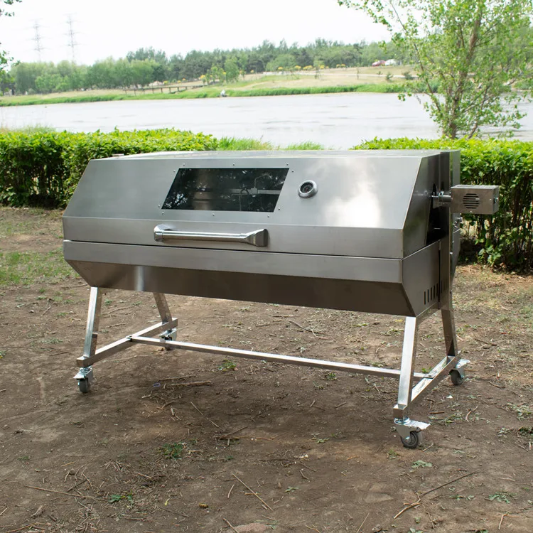 Grill Cover for Outdoor Charcoal Grilling High Quality Steel & Metal BBQ Rotisserie Attachment with Folding Spits Trolley &