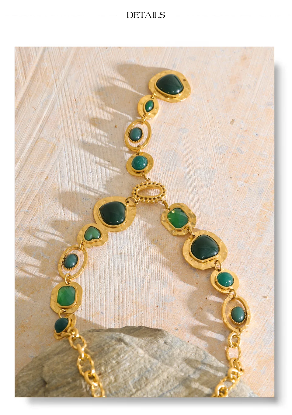 Yhpup Edelstahl-Halskette mit grünem Harz und Y-Kette, Statement-Halskette im Herbst-Winter-Stil, beliebter Charm-Schmuck – Detail 9