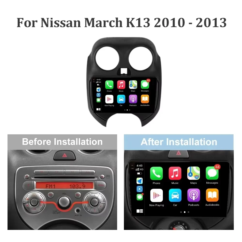 Android 16 For Nissan March MICRA 2010 - 2013 Car Radio Stereo GPS Navigation Multimedia Player Wireless CarPlay Android Auto 5G