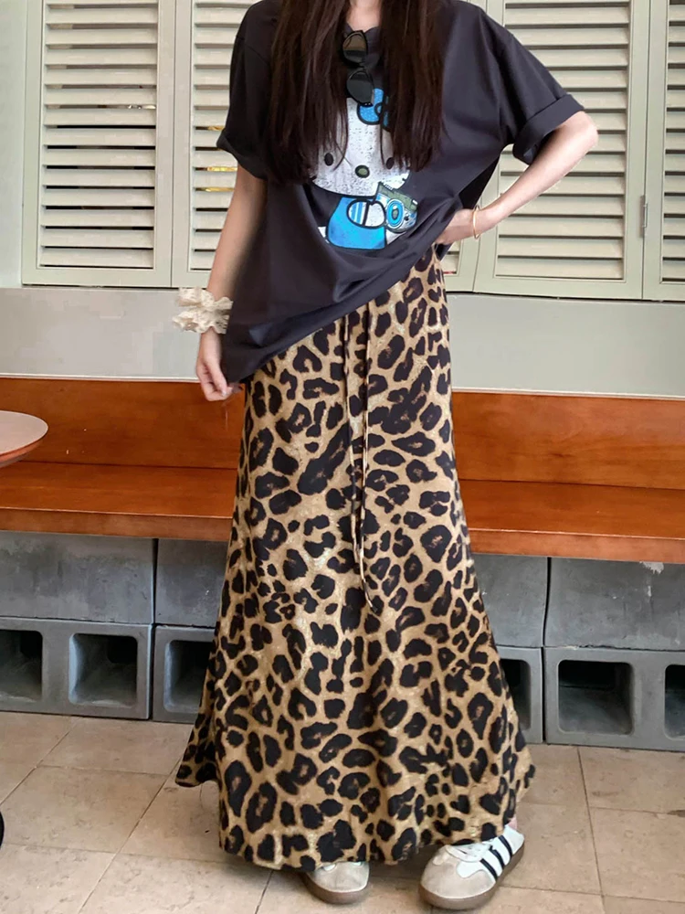 

Vintage Leopard Print Long Skirts Women Korean Fashion Summer High Waist Mermaid Skirt Sexy Skirts Jupe Femme