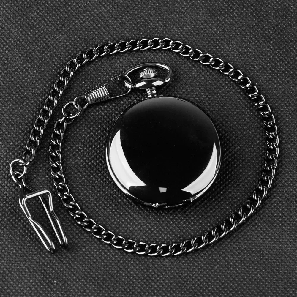 Steampunk Smooth นาฬิกาพ็อกเก็ตนาฬิกาสร้อยคอควอตซ์สีดําพ็อกเก็ต Fob นาฬิกาสําหรับบุรุษผู้หญิงวันเกิดงานแต่งงานครบรอบของขวัญ