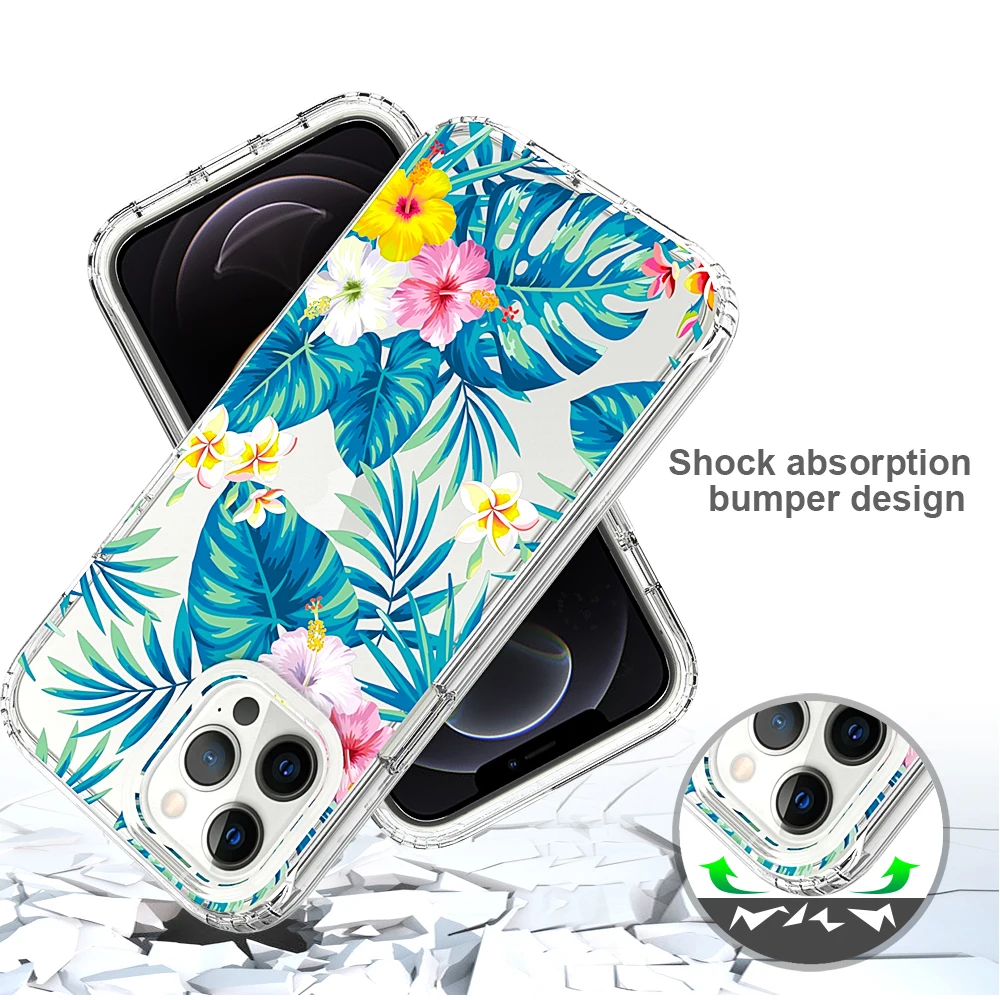 High Transparency Flower Pattern Clear Armor Case For iPhone 15 Pro Max 6s 7G 8G 11 Pro 12 13 Mini 14 Plus Defender Rugged Cover