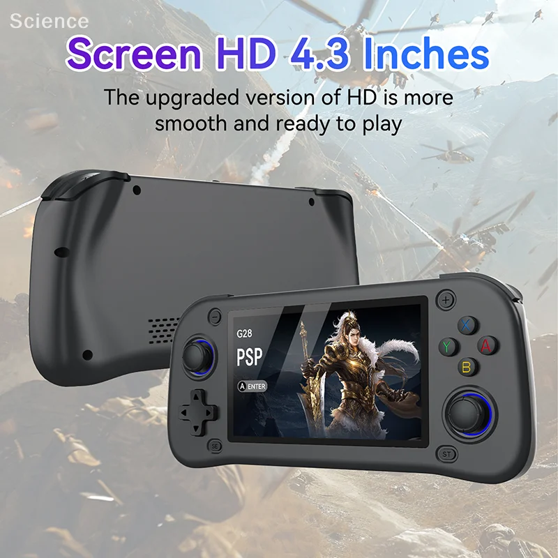 

G28 Retro Video Handhold Game Console Video Players Gamepad 4.3 Inches HD IPS Screen Linux System For Kids Children Gift