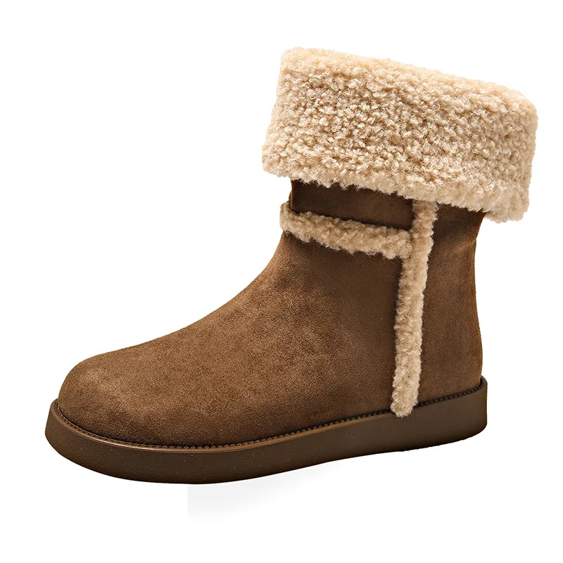 Solas grossas e botas de neve de cano alto para mulheres, casual plus fleece fur, uma botas curtas, nova, outono e inverno, 2023