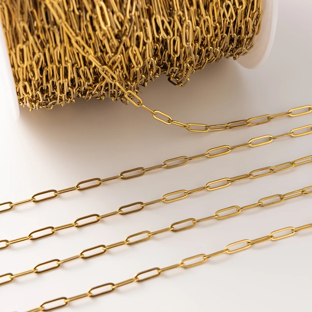 2 متر 18K الذهب PVD مطلي الفولاذ المقاوم للصدأ مشبك ورق سلاسل البيضاوي ربط السائبة DIY بها بنفسك قابل للتعديل قلادة سوار صنع المجوهرات