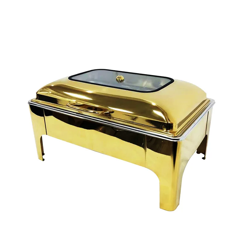 9L Rectangular Silver Golden Catering Equipment Buffet Chafing Dish Stainless Steel Hot Pot Electric Warmer