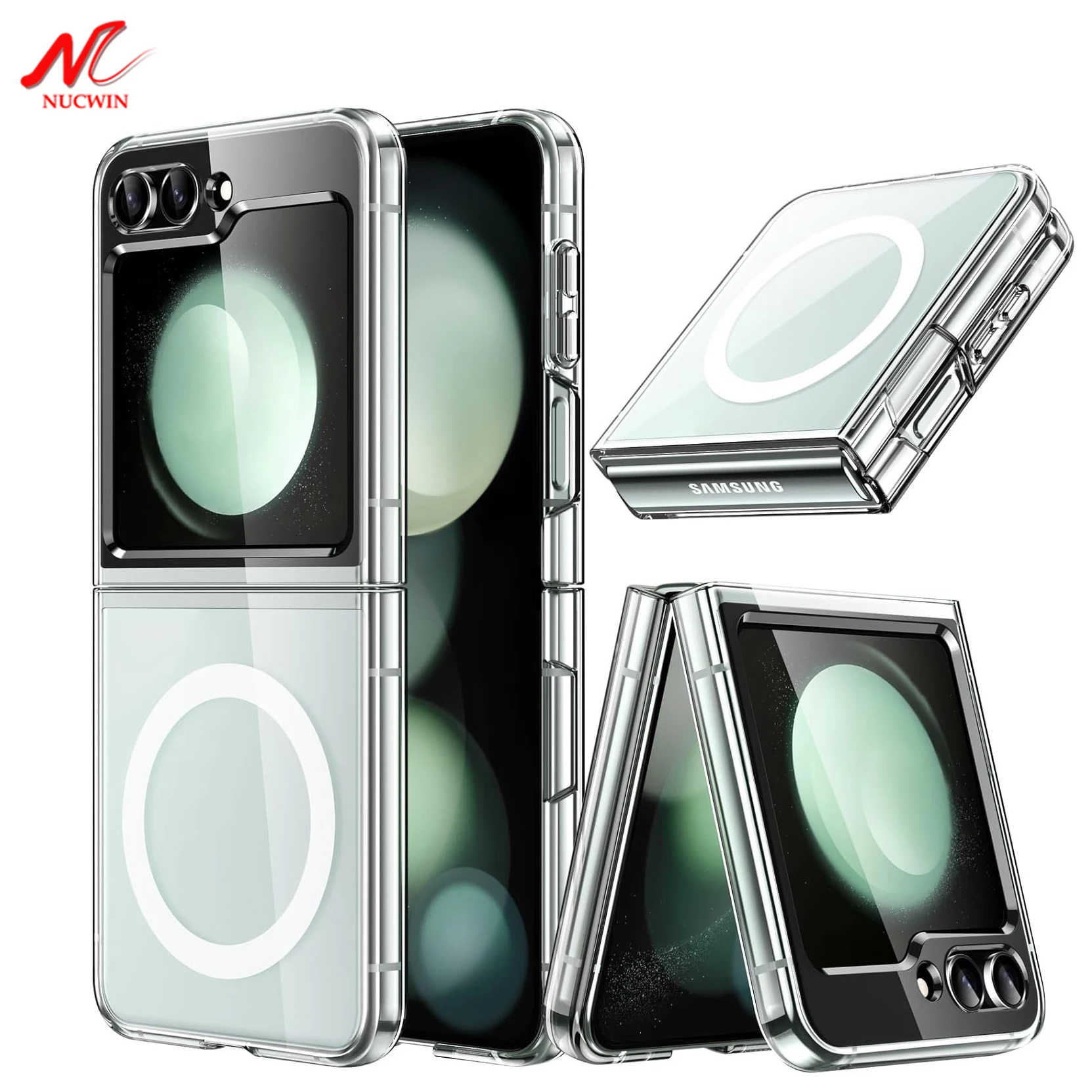 Luxury Transparent PC Magsafe Case for Samsung Galaxy Z Flip 6 5 4 3 Flip6 ZFlip5 Ultra Thin PC Wireless Charging ZFlip6 Cover