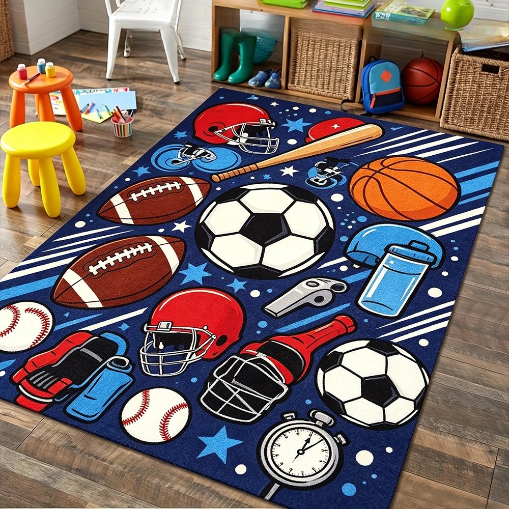 Rug Multisport Ball Game Graphic Art Print Floor Carpet Living Room Bedroom Recreation Space Vibrant Sport Theme Multi Pattern