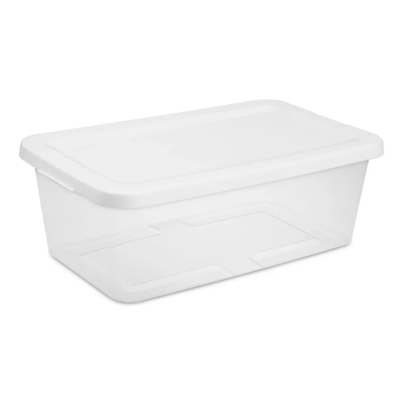 Set of (10) 6 Quart Storage Boxes, Clear Plastic Storage Bin with Snap-on Lid, White
