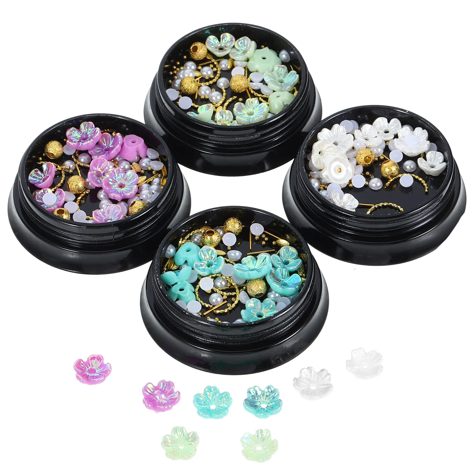 

4 Boxes Diy Charms Flower Nail Charms Zinc Alloy Resin Diy Nail Art Studs For Manicure Decorations Craft Supplies
