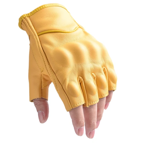 Imagen 2 del producto Guantes al aire libre Guantes de motocicleta Guantes de cuero para montar en motor Medio dedo para hombres Guantes sin dedos Amarillo